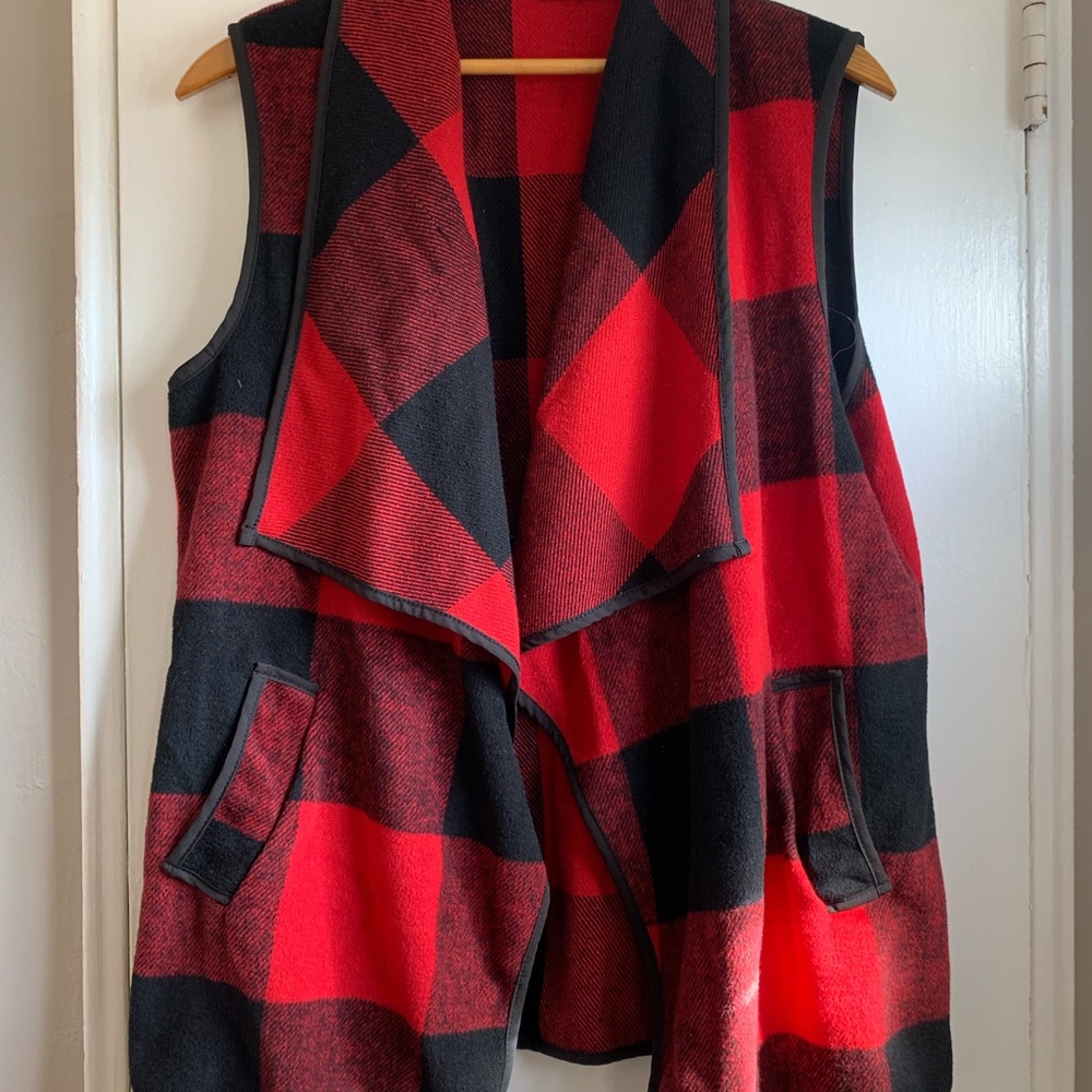 Buffalo plaid open vest
